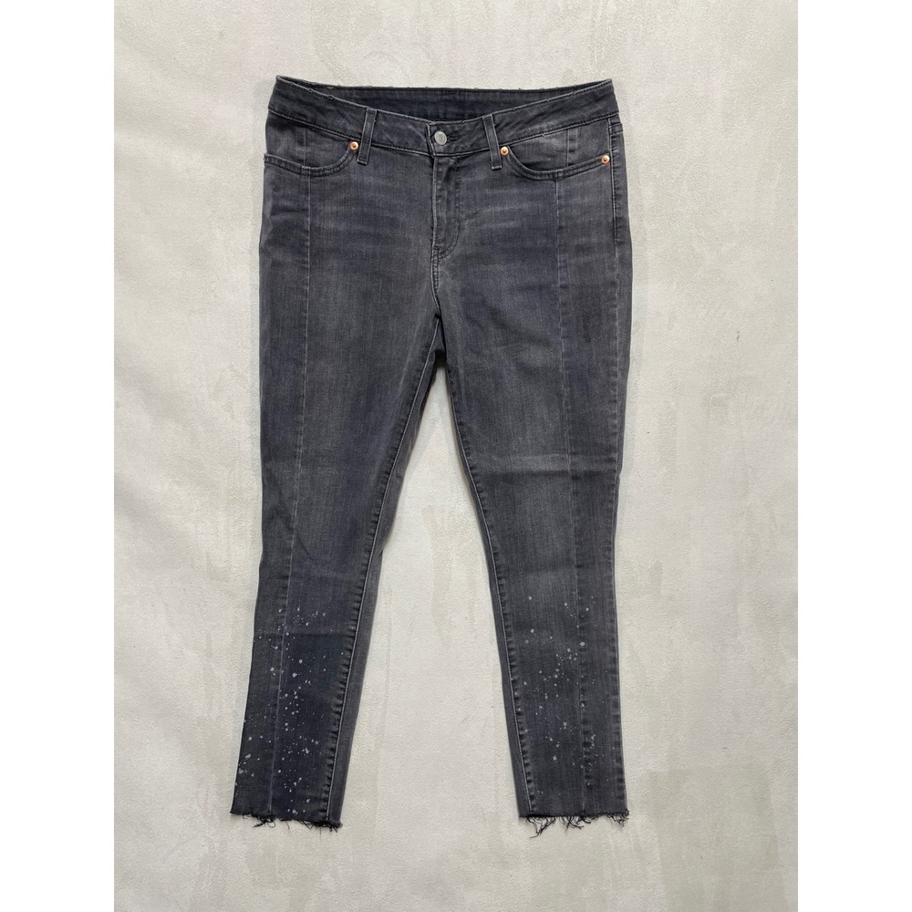 Levis 711 Skinny Jeans Womens 31 Faded Black Paint Splatter Raw Hem 35934-0003
